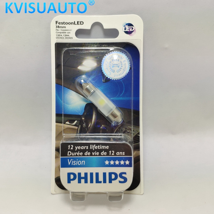 CQL Philips LED 12801 38MM 6000K C5W Car License Plate Indoor Trunk Double Tip Bulb